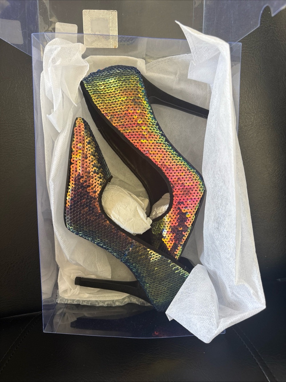 Iridescent Sequin Pointed-Toe Stiletto Pumps - Multi